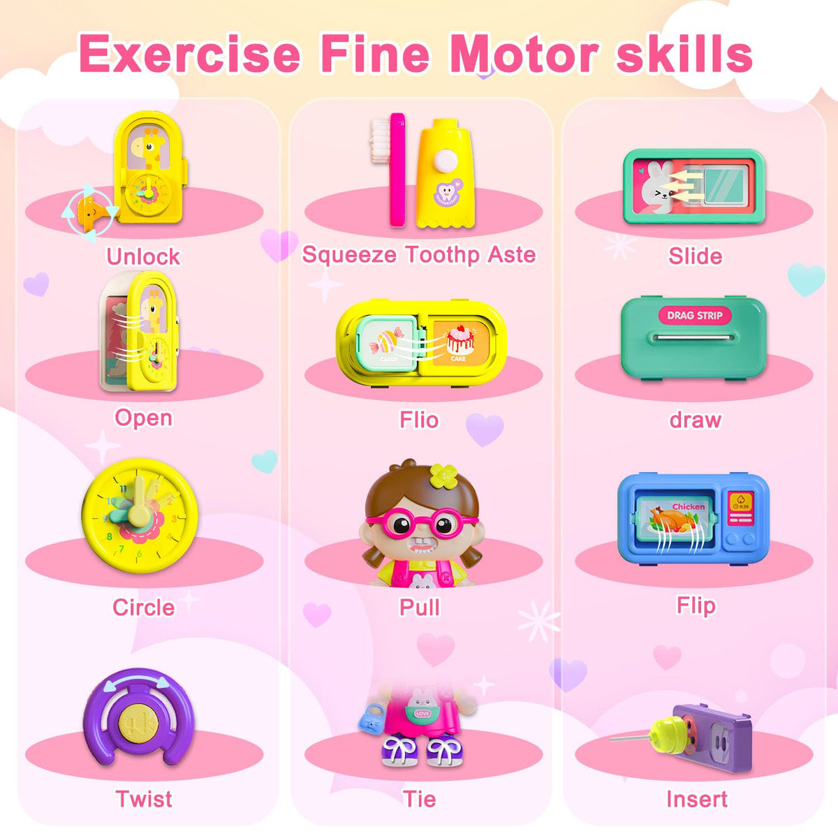 VOILBTOY Busy Board introduces life skills like tying shoelaces and brushing teeth.