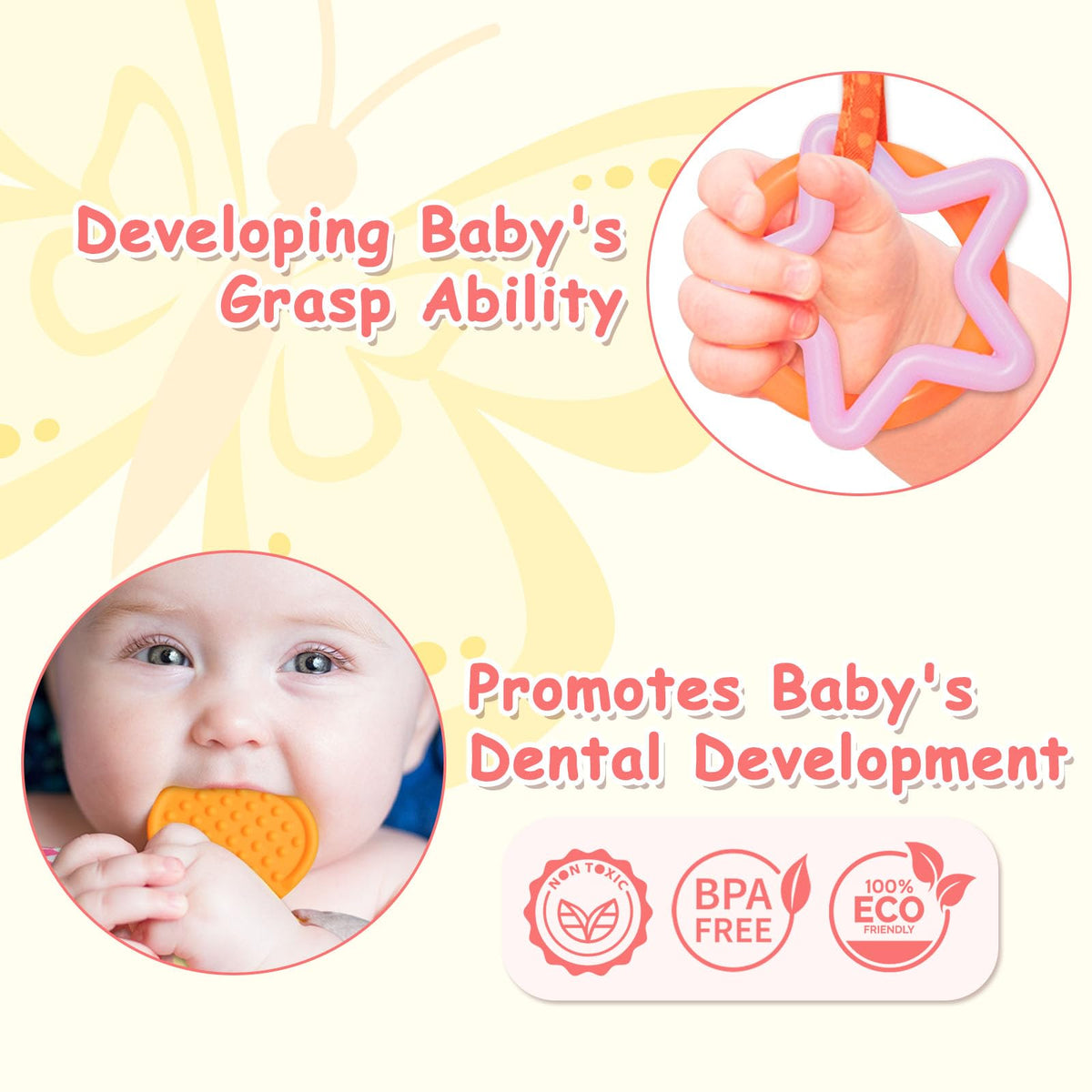 VOILBTOY butterfly teether plush offers soft comfort for teething infants.