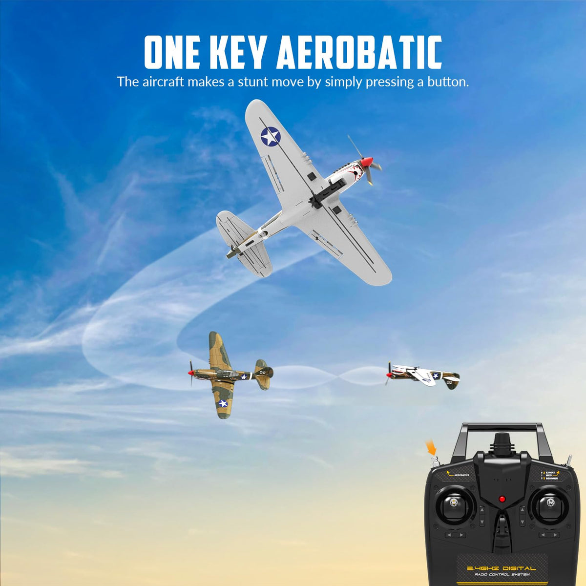 VolantexRC P40 performing aerobatics for dynamic flight practice.
