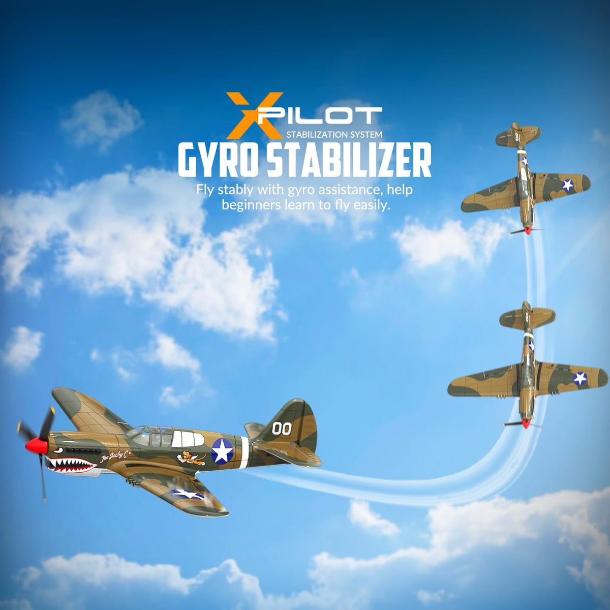 VolantexRC P40 with stabilization system improving steady flight.