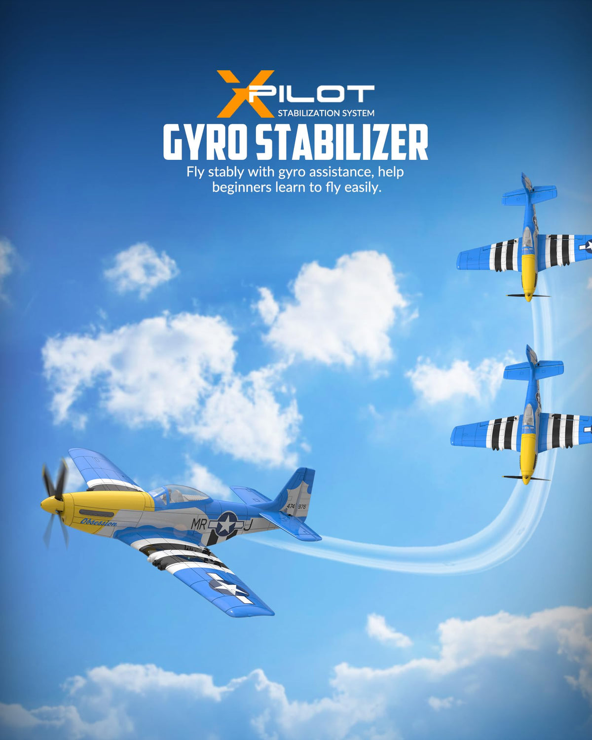 VolantexRC P51D Mustang auto-takeoff and hover feature for easy launches