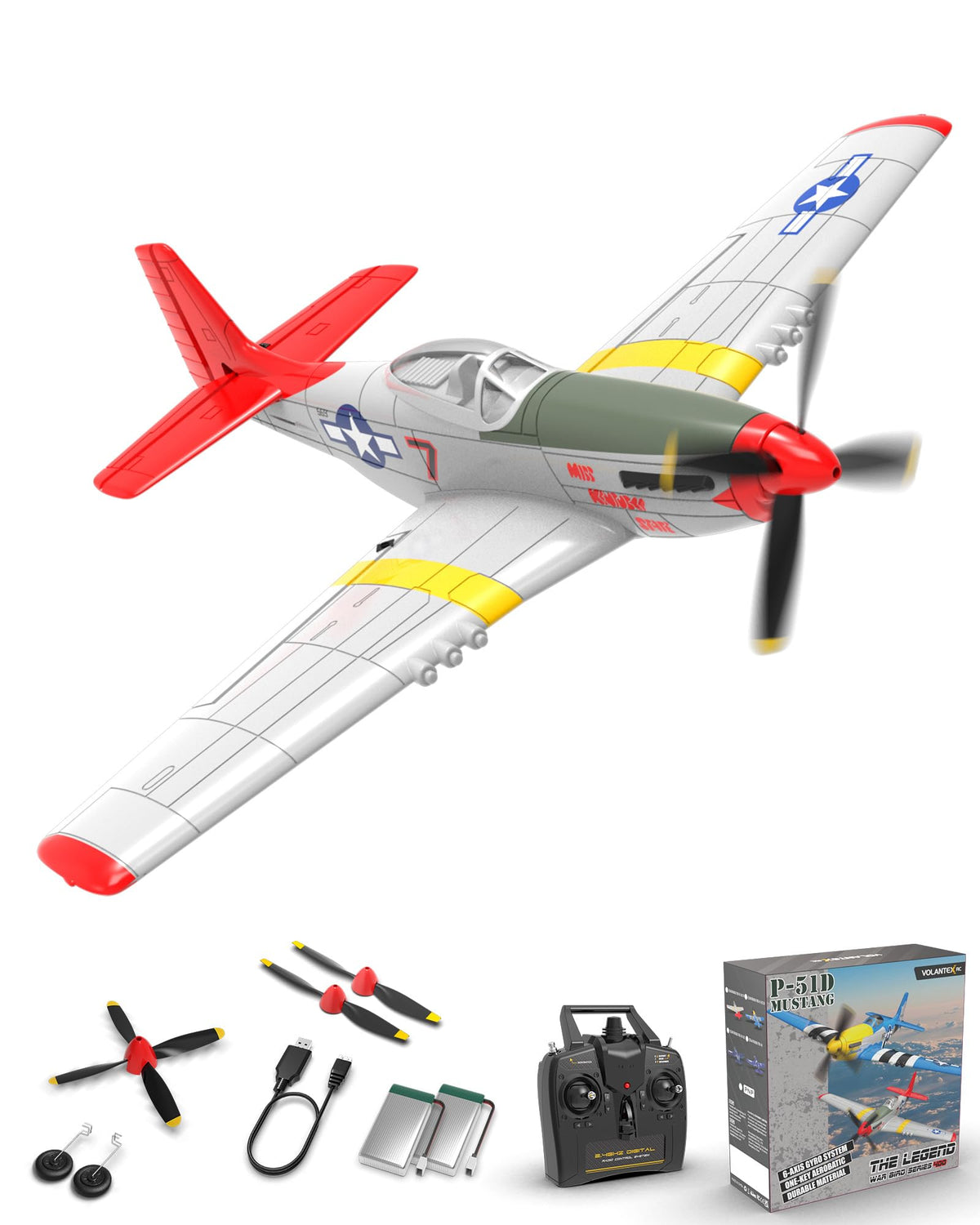 VOLANTEXRC P51D Mustang RC Plane front view shows beginner-friendly flight potential