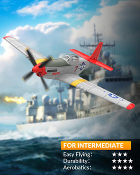 VOLANTEXRC P51D Mustang RC Plane side view highlights sleek, stable handling