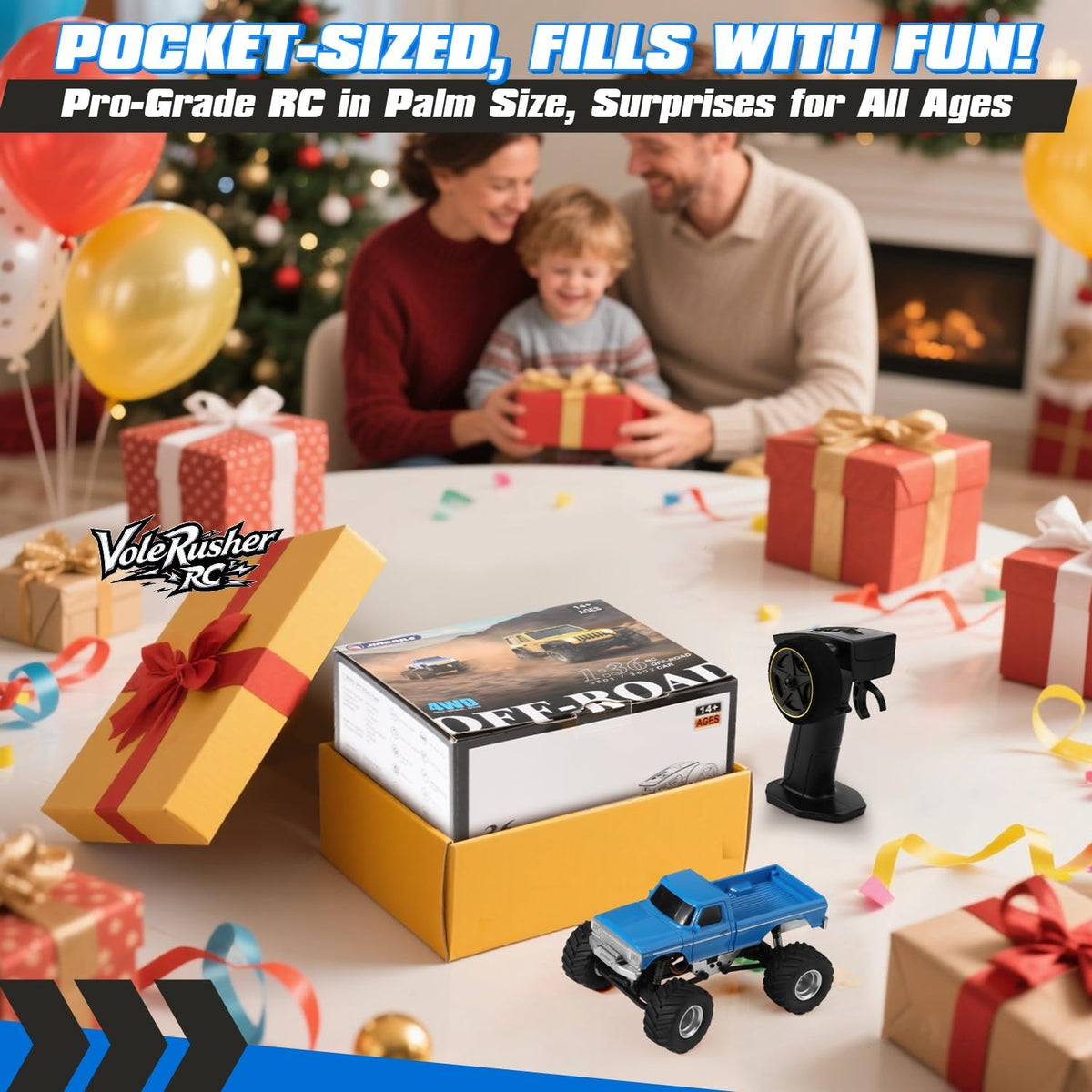 VoleRusher RC 4WD blue backyard use in play.