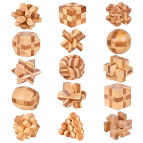 VolksRose wooden brain teaser puzzle set, compact and portable for on-the-go thinking.