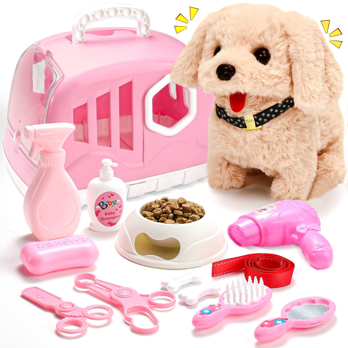 Volmop motorized plush dog walks and barks for kids' imaginative play