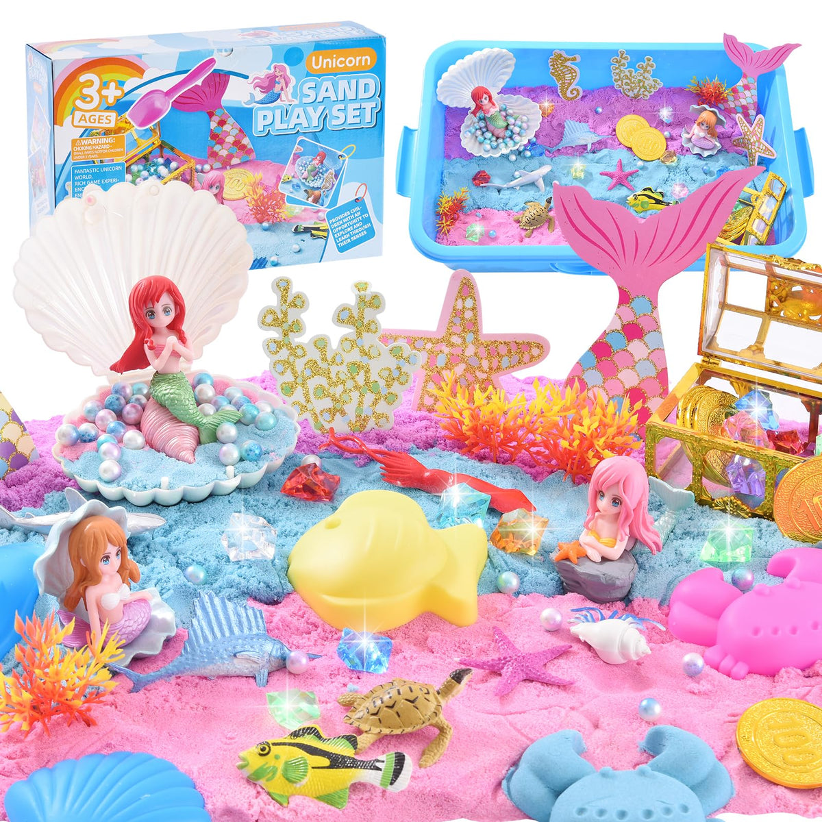 Volmop sensory bin with sandbox set invites kids to craft immersive underwater worlds.