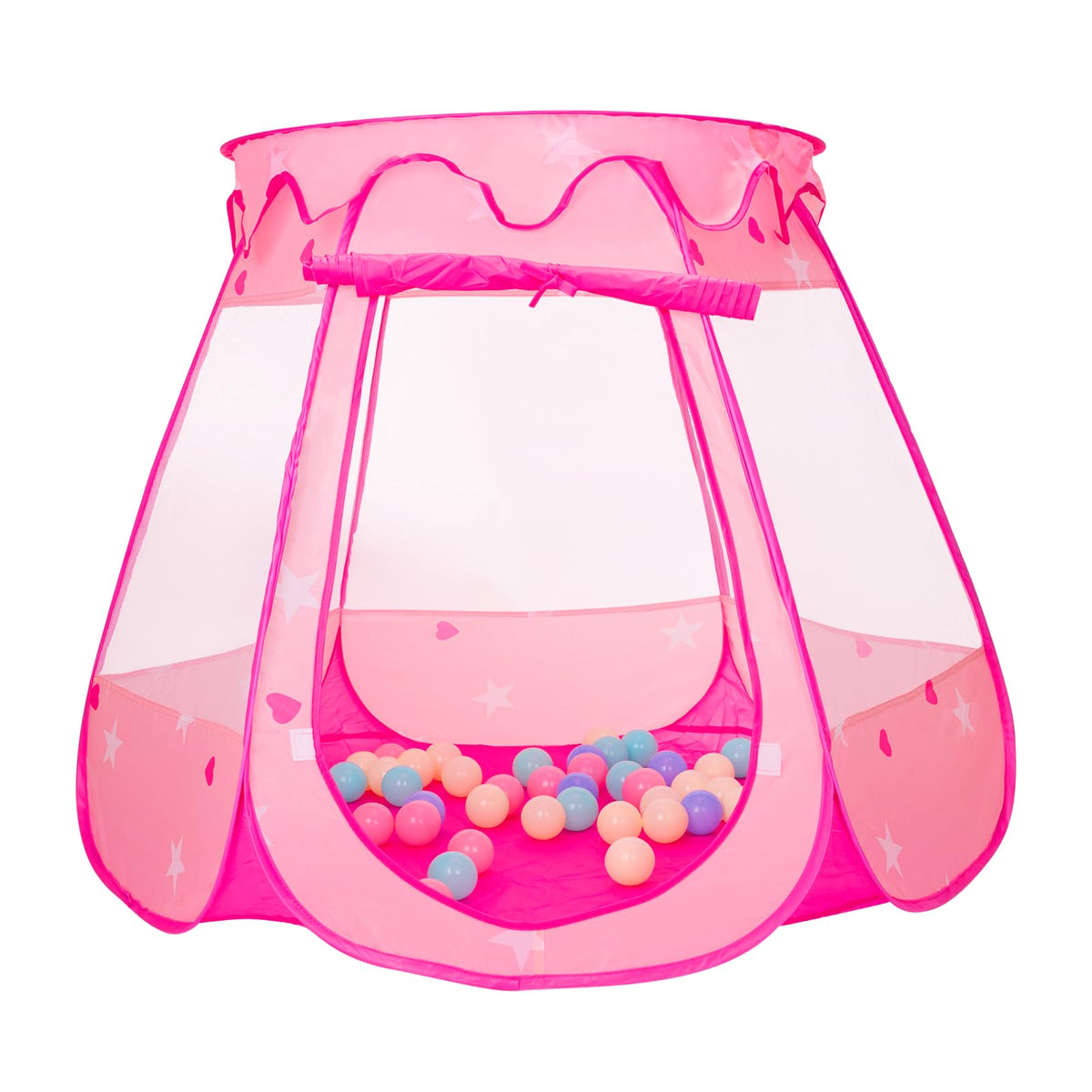 Volscity pop-up princess tent with 50 balls for imaginative indoor play.