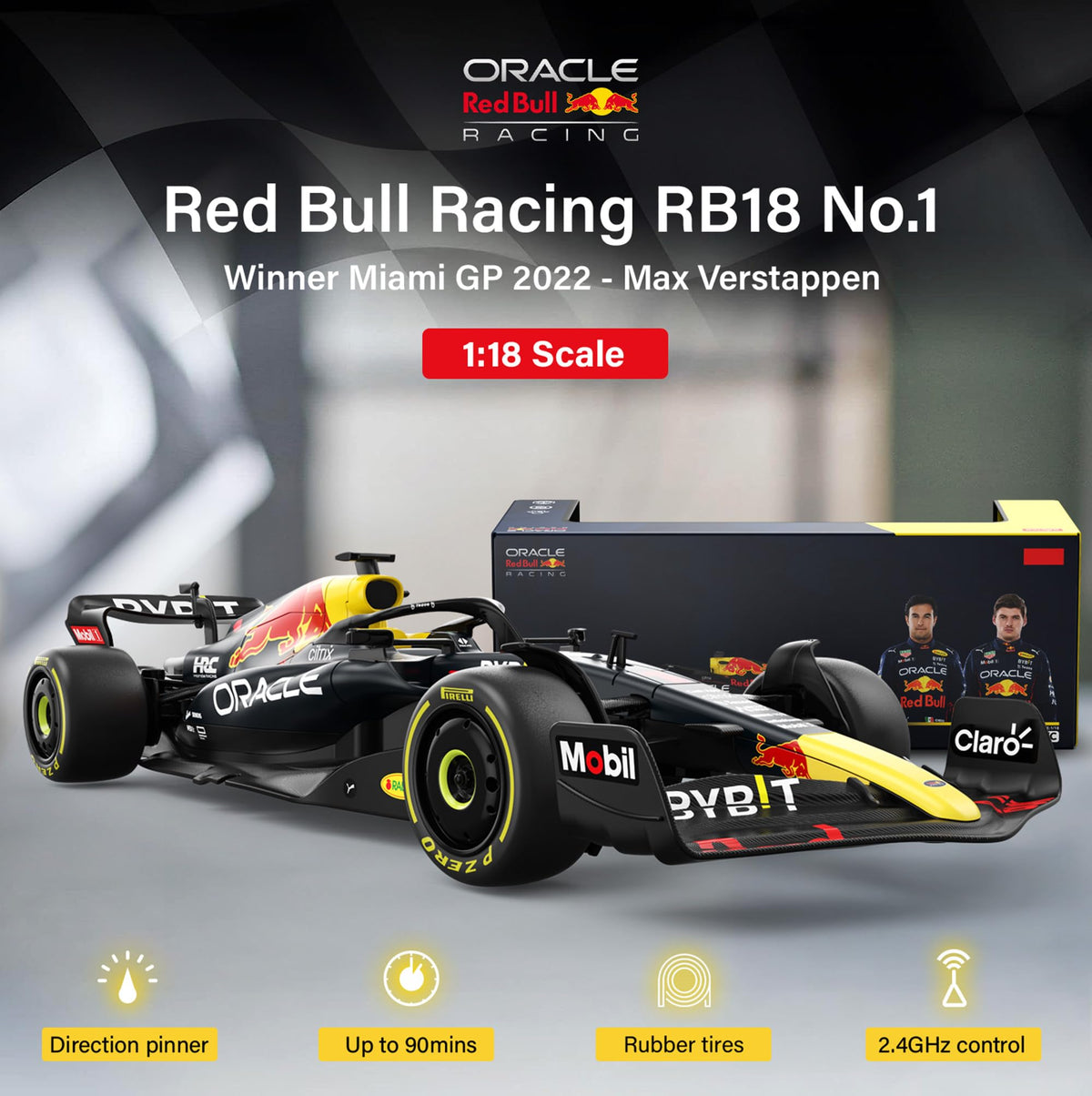 Voltz Toys RedBull RB18 RC car top view, showcases glossy finish and sleek silhouette.