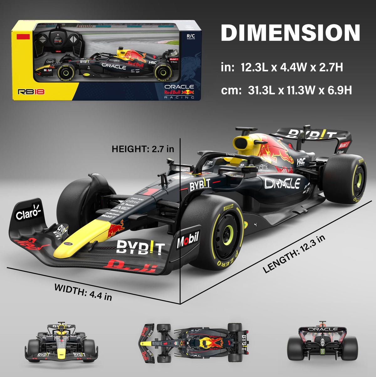 Voltz Toys RedBull RB18 RC car wheel detail, grip tires and realistic rims.