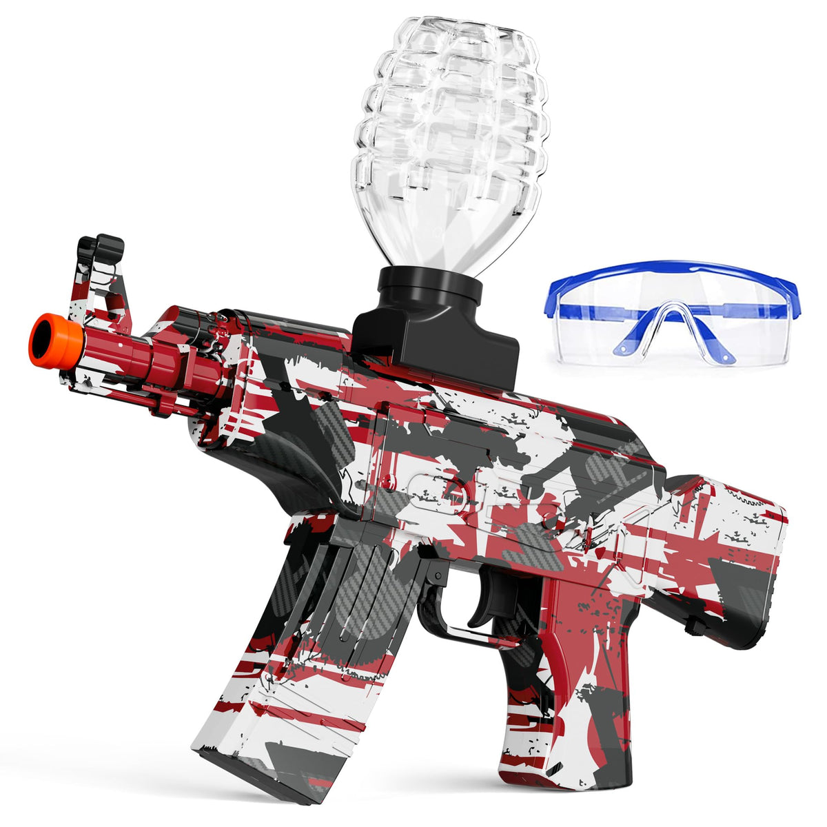 Voluart Gel Ball Blaster full kit with safety glasses for outdoor play.