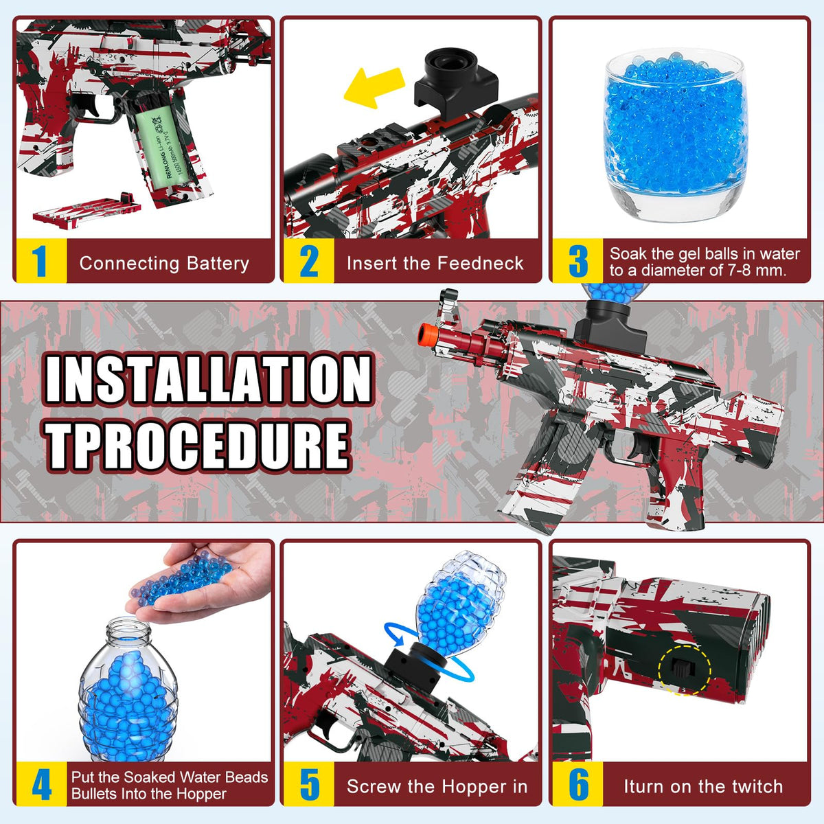 Voluart Gel Ball Blaster design in red and black for outdoor battles.