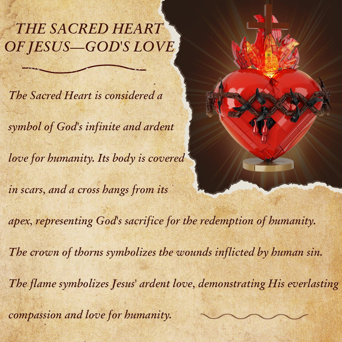 VONADO Jesus Heart Building Set crown of thorns detail highlighting symbolic design.