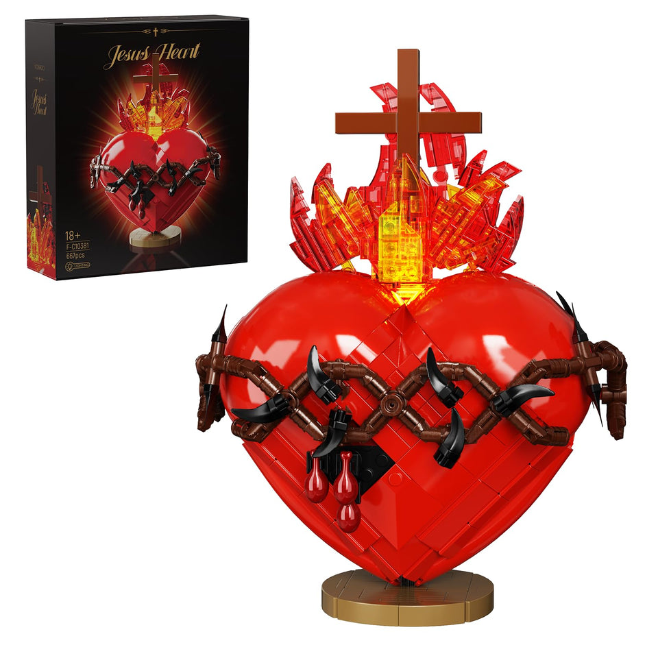 VONADO Sacred Heart Building Block Set heart exposed with crown of thorns for reflective prayer decor.