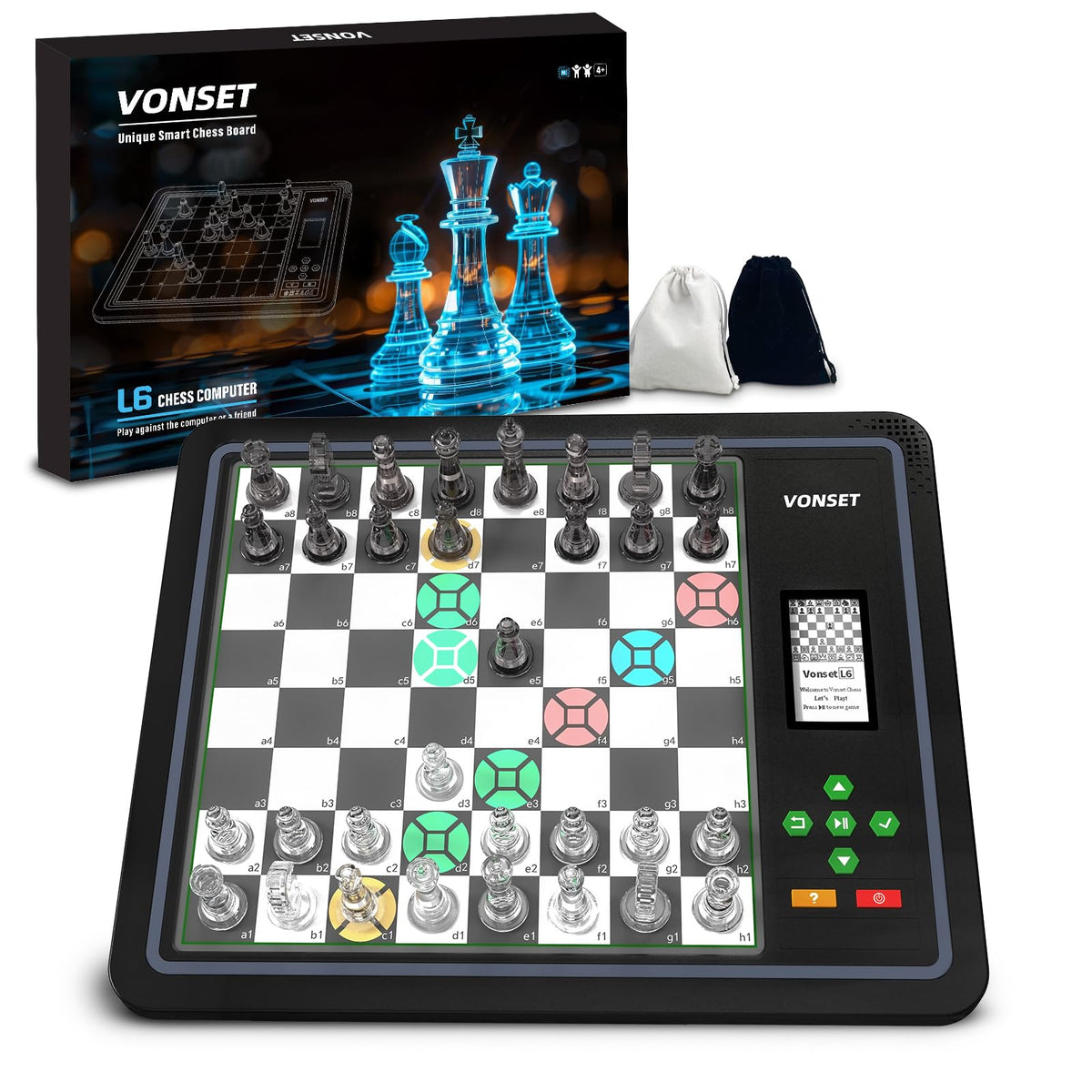 Vonset L6 LED display chessboard shows move prompts for beginners.