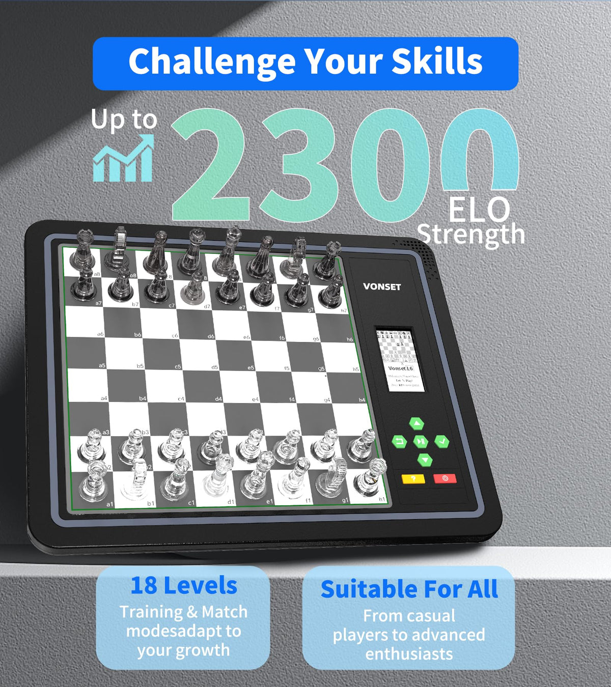 Vonset L6 magnetic chess pieces stay securely on the board.