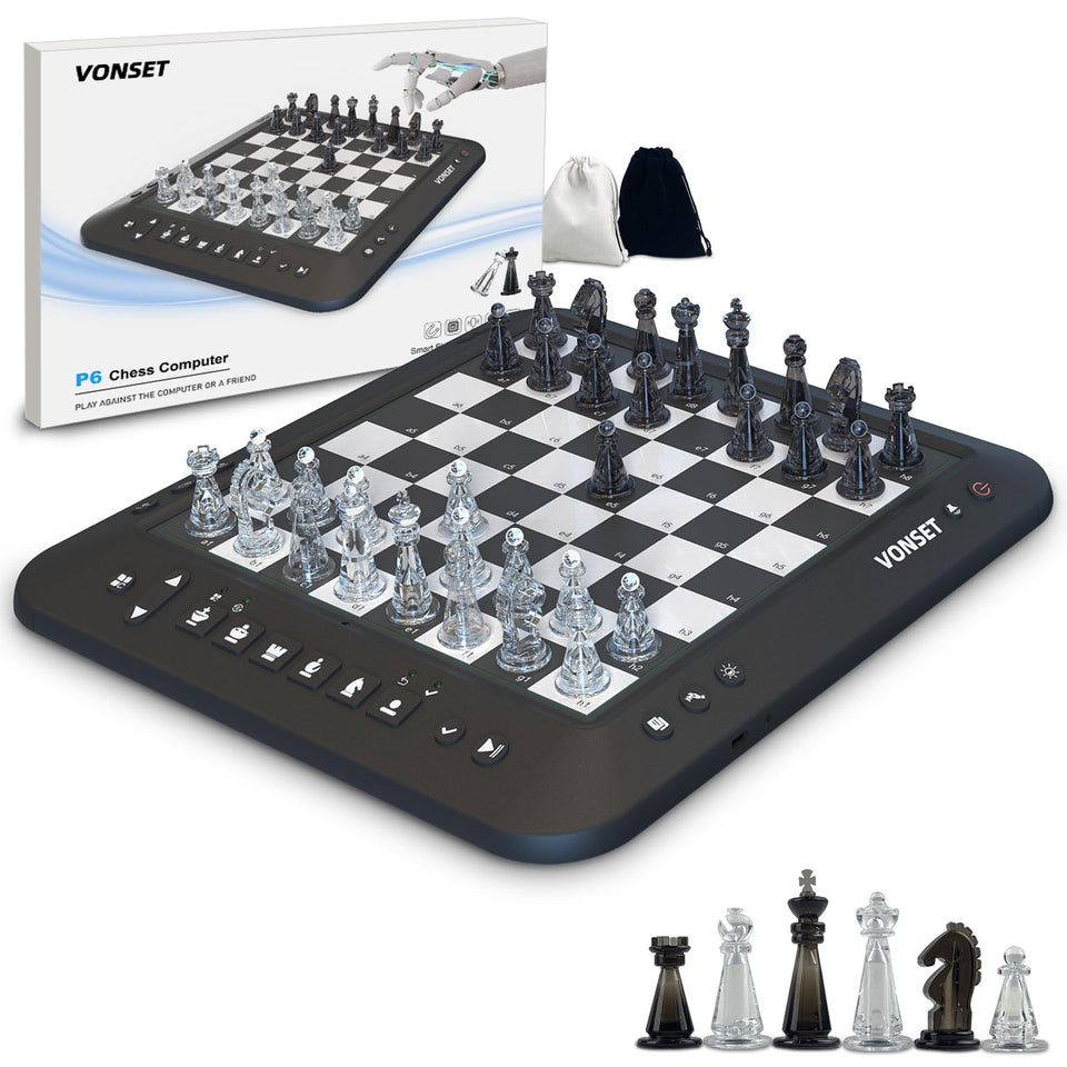 Vonset P6 electronic chess board front view for AI play with adjustable levels