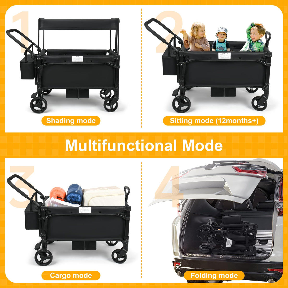 VOOI Stroller Wagon durable frame with rugged wheels for outdoors