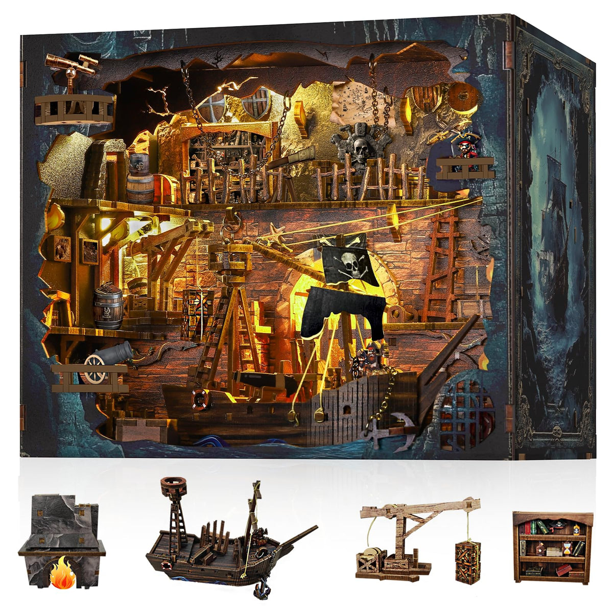 VORATHIS Book Nook Pirate Kit cover, a striking shelf centerpiece for DIY fans.