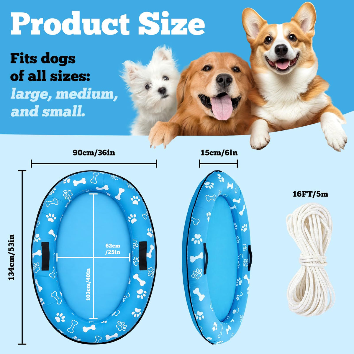 Vortexain 53x36 inch oval float for dogs up to 80 lb in pools