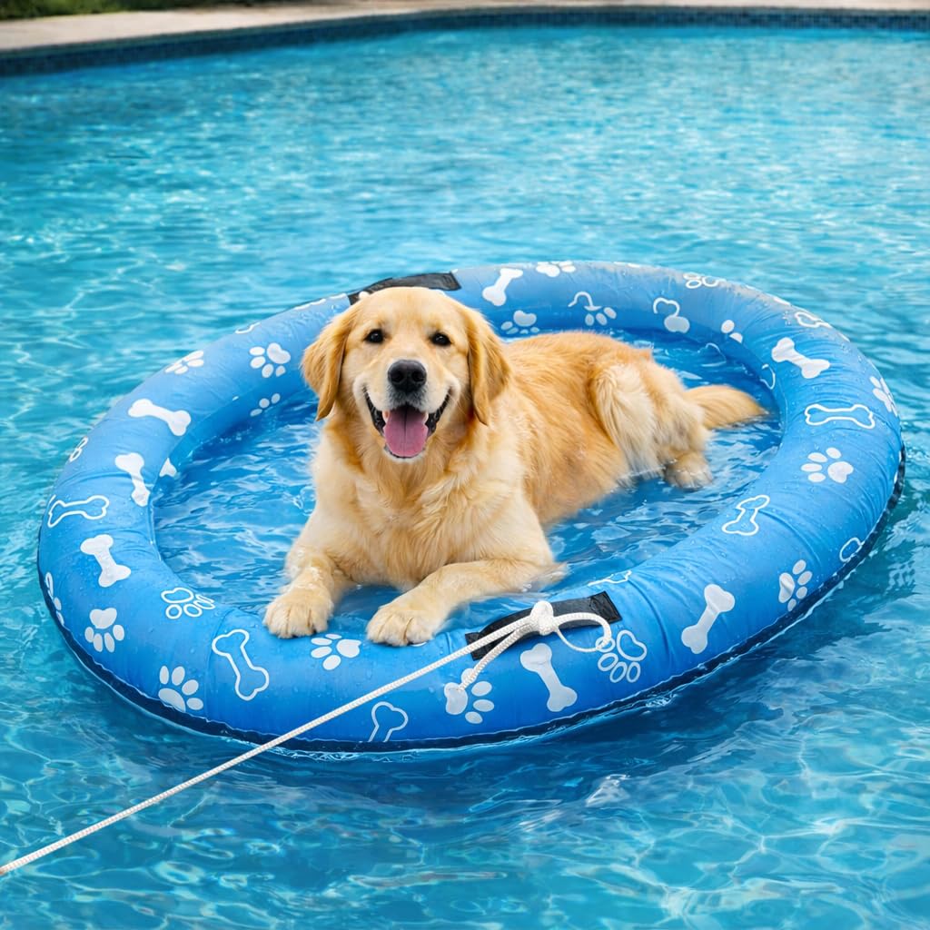 Vortexain dog pool float with rope handles for easy towing and secure water play