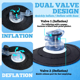 Vortexain dual valves enable quick inflation and simple deflation for on-the-go setups