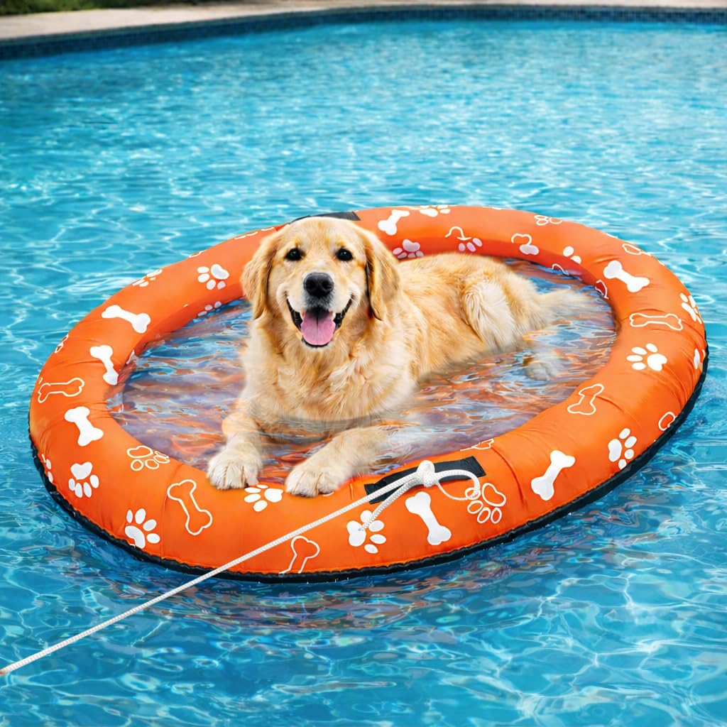 Vortexain inflatable dog pool float with rope for secure towing during water play