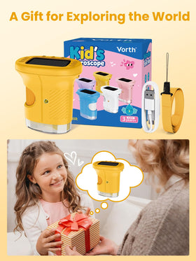 Vorth Microscope educational gift box highlights a fun, kid-friendly learning toy.