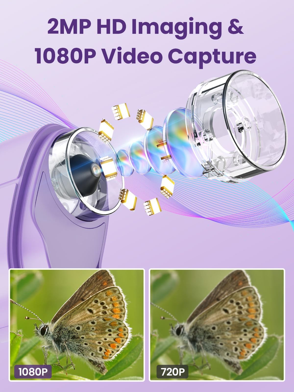 Close-up on plant detail through Vorth 2.4-inch HD screen for precise observation