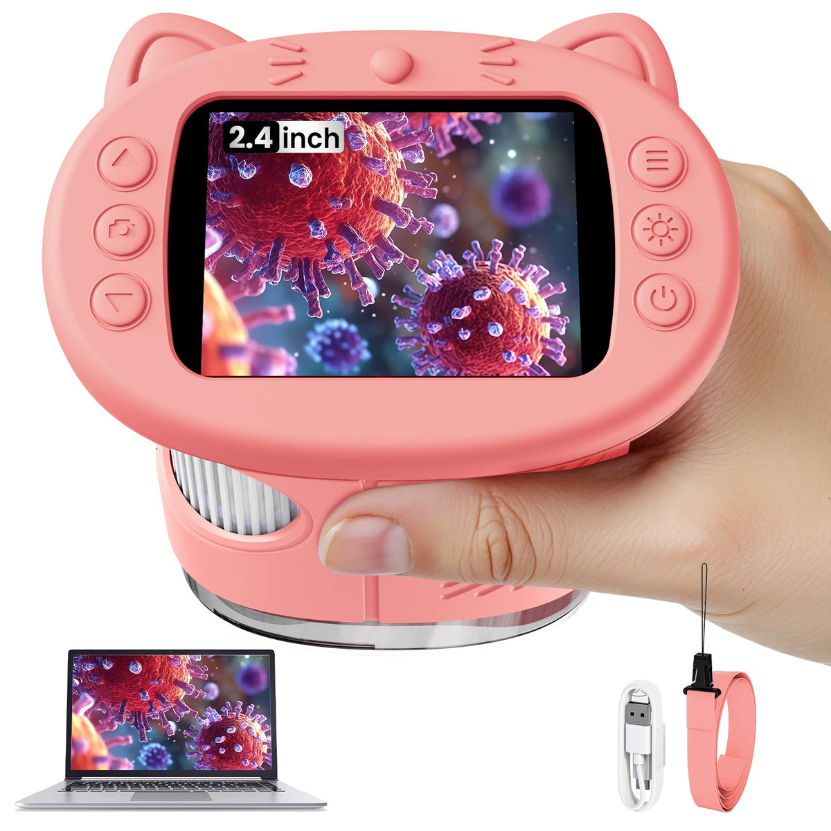 Vorth pink kid-friendly microscope housing for safe, playful exploration.