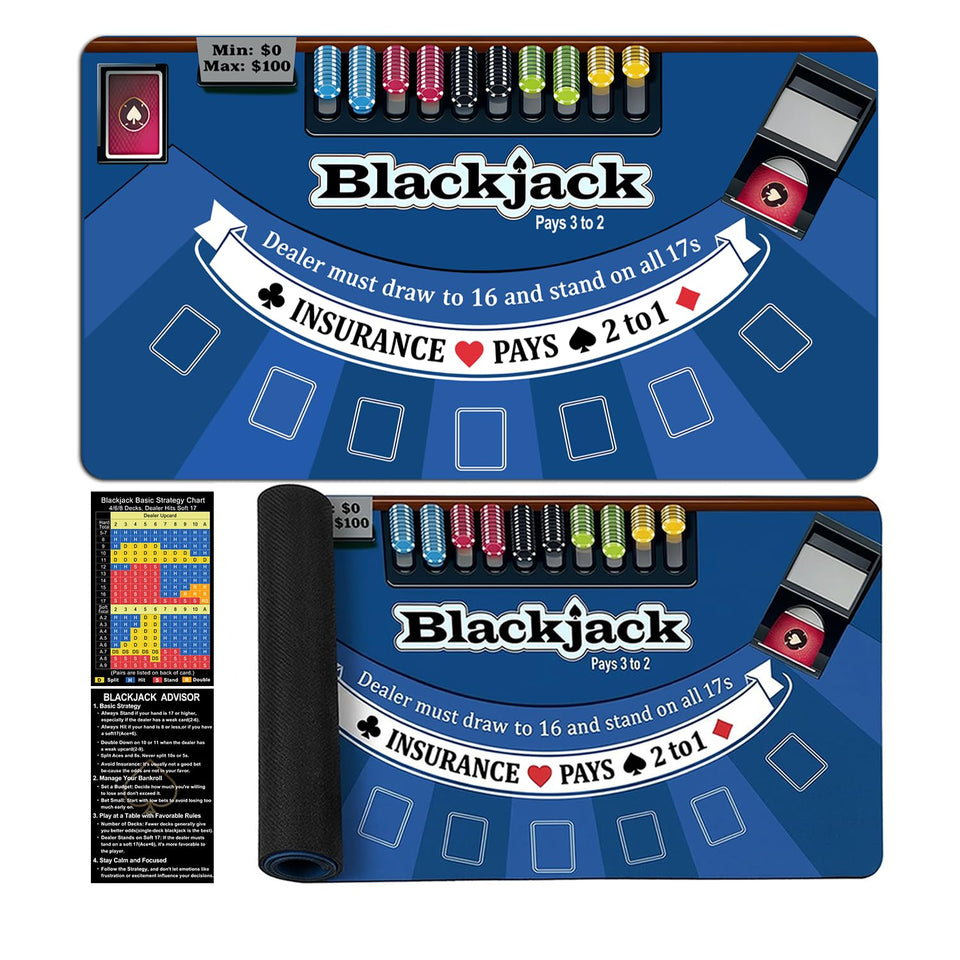 Vortissza blackjack table mat 70x35 laid out for six to eight players, authentic casino feel.
