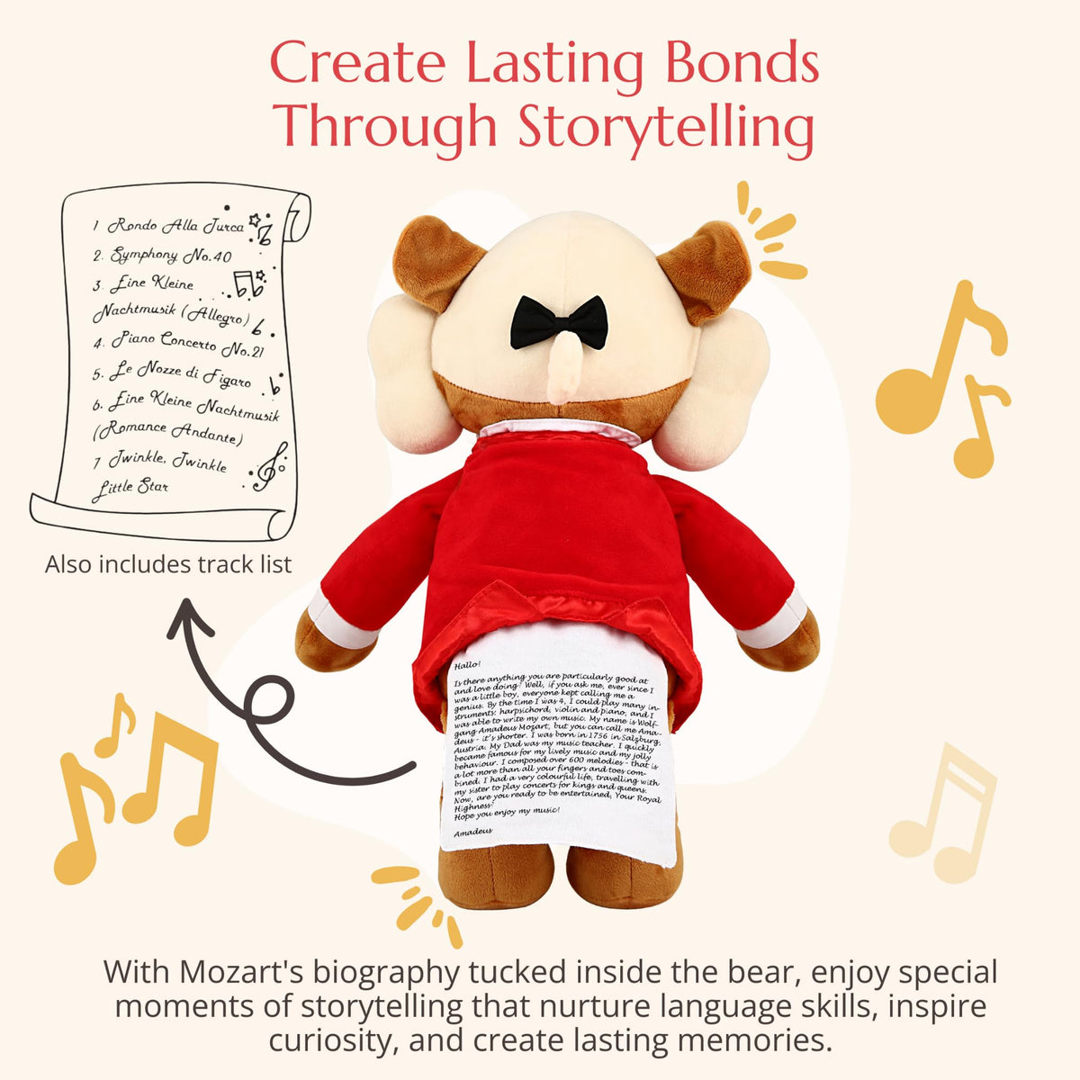 Vosego Amadeus Mozart plush bear gift-ready packaging, perfect for new parents