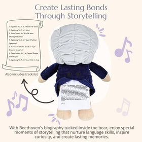 Vosego Ludwig bear features Beethoven biography tucked inside for educational moments.