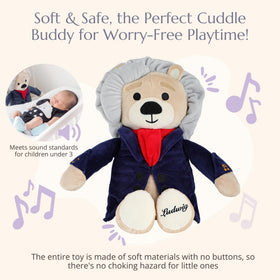 Vosego bear with belly controls for simple sound adjustment during play.