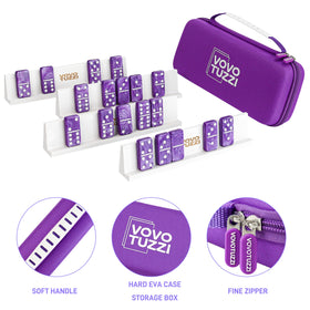 Vovotuzzi wooden racks hold dominoes neatly for quick setup.