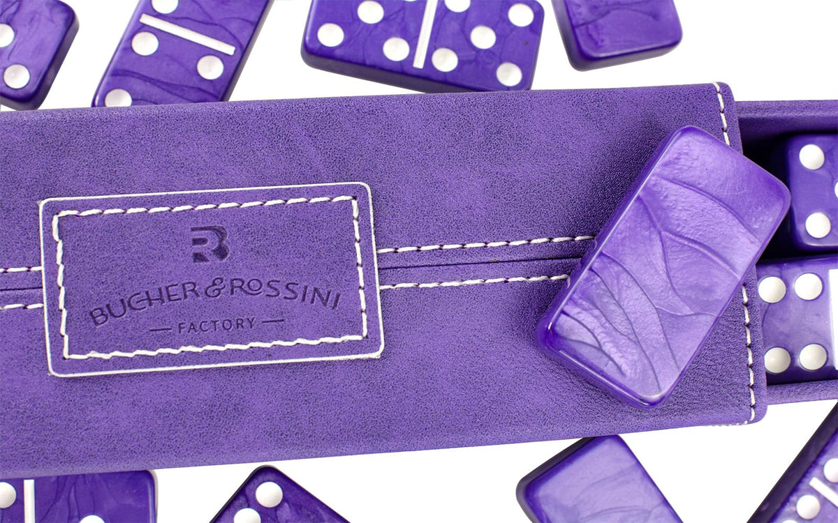 Vovotuzzi purple leather case handmade for domino storage