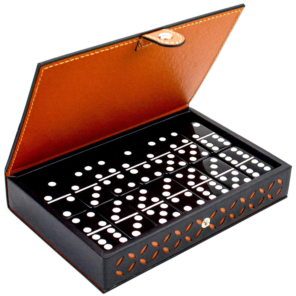 Vovotuzzi domino set with black double-6 pips for classic gameplay at home