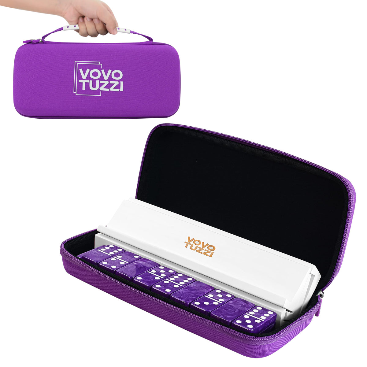 Vovotuzzi purple dominoes travel-ready for on-the-go play.