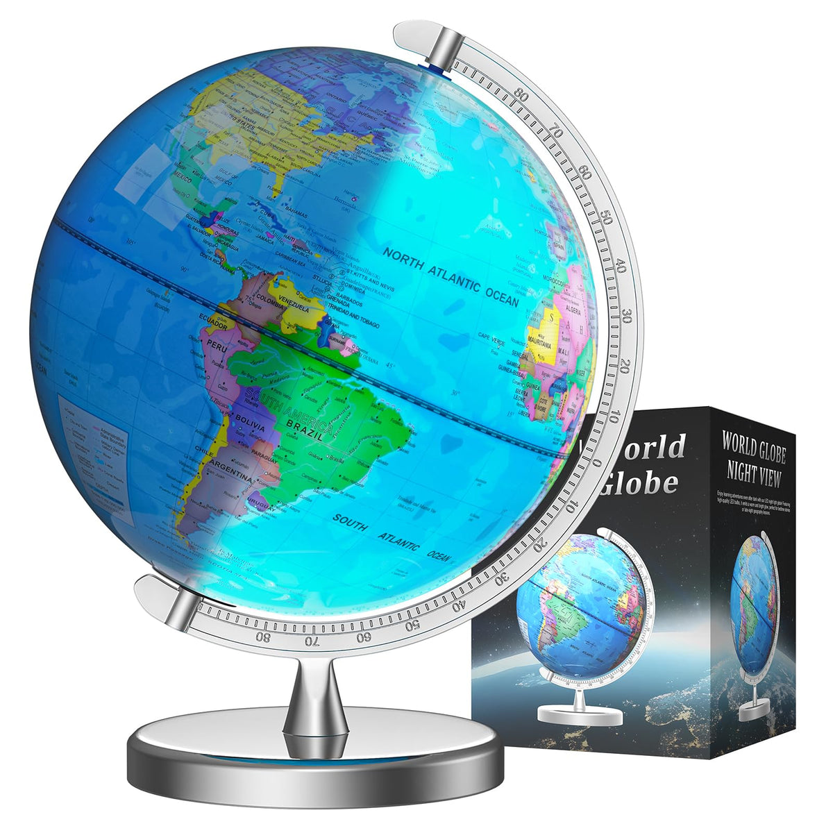 Voxelure 12-inch illuminated globe with world map for learning and night viewing