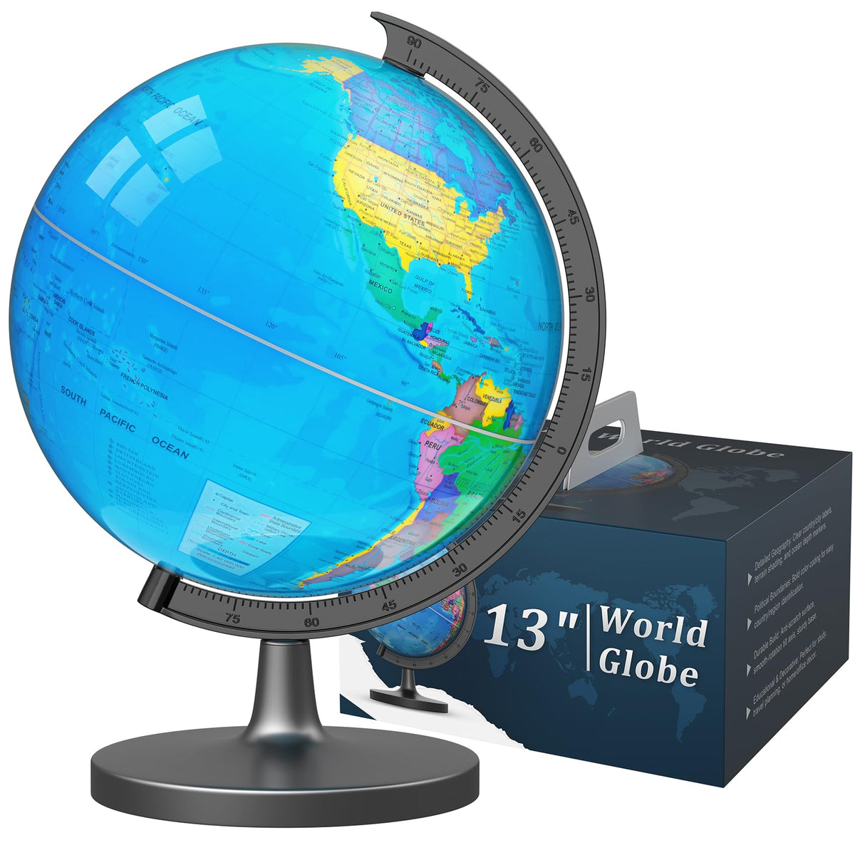 Voxelure 13-inch globe showing clear boundaries for geography study.