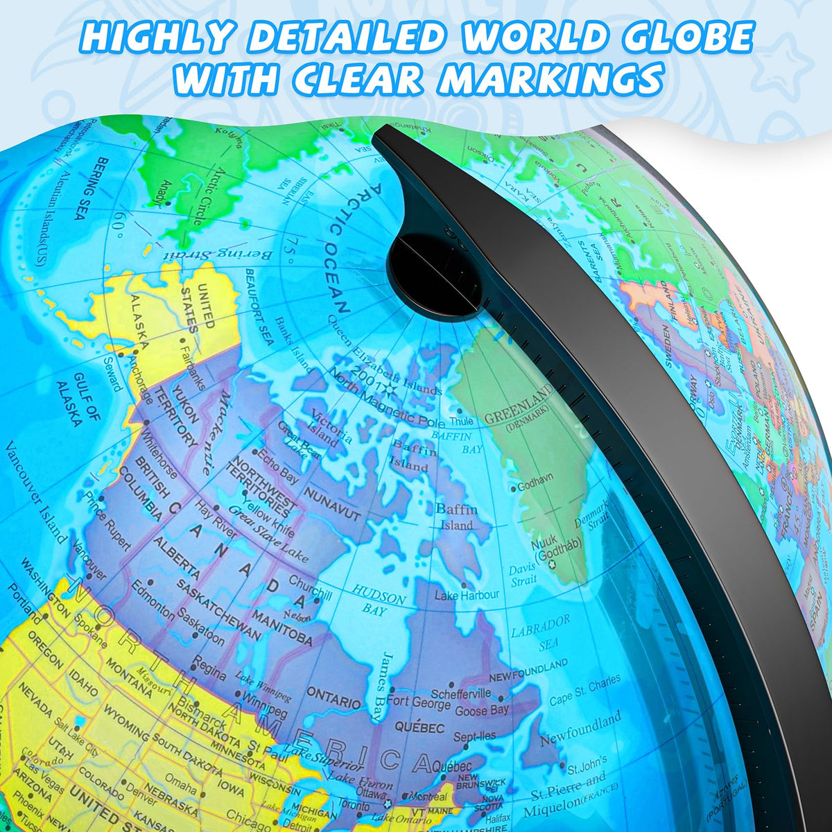 Voxelure globe on a stable ABS base for classroom use.