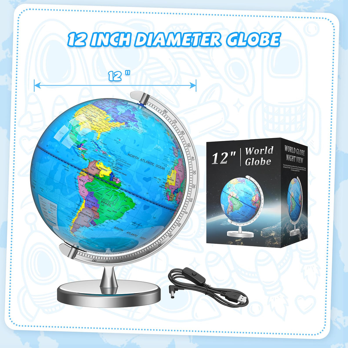 Voxelure kid and adult learning globe on a desk