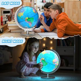 Voxelure night light globe showing day and night modes