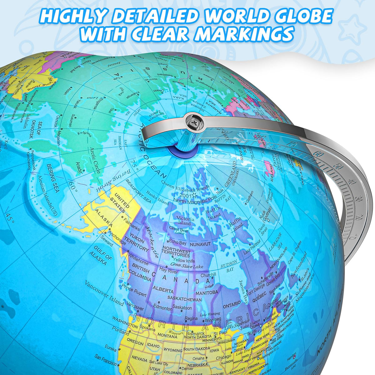 Voxelure globe on a stable metal base for smooth rotations