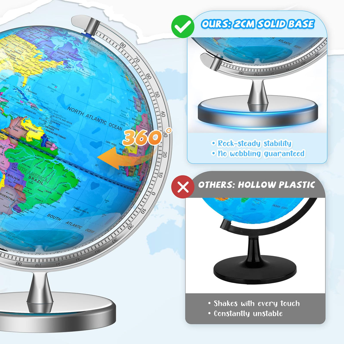 Voxelure globe with waterproof writing surface for markings