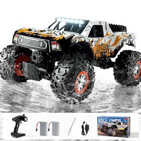 Voxiranel 1:10 Amphibious RC car left side view highlighting rugged chassis and waterproof design