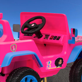 Voyager Barbie 12V ride-on durable wheels for stability on varied surfaces