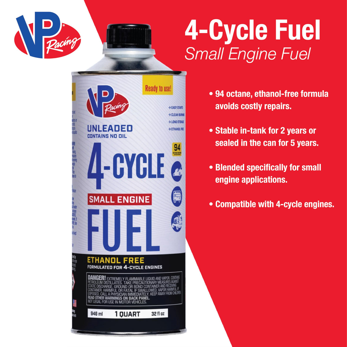 VP Racing Fuels ethanol-free 94 octane blend reduces fuel issues.