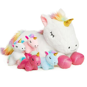 Vposyako 5-piece unicorn set mommy with babies in soft plush for gentle play