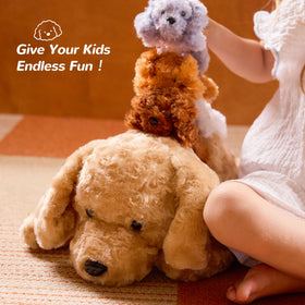 Vposyako four baby puppies inside mommy dog for nurturing care and storytelling.